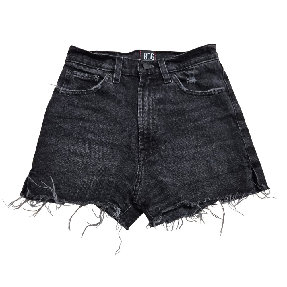 BDG Urban Outfitters Girlfriend High Rise Denim Shorts Black Washed Frayed 25